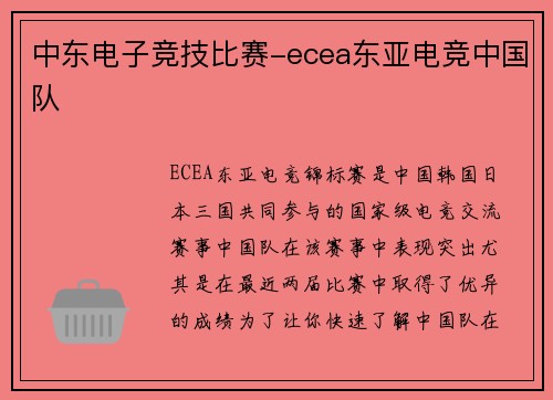 中东电子竞技比赛-ecea东亚电竞中国队